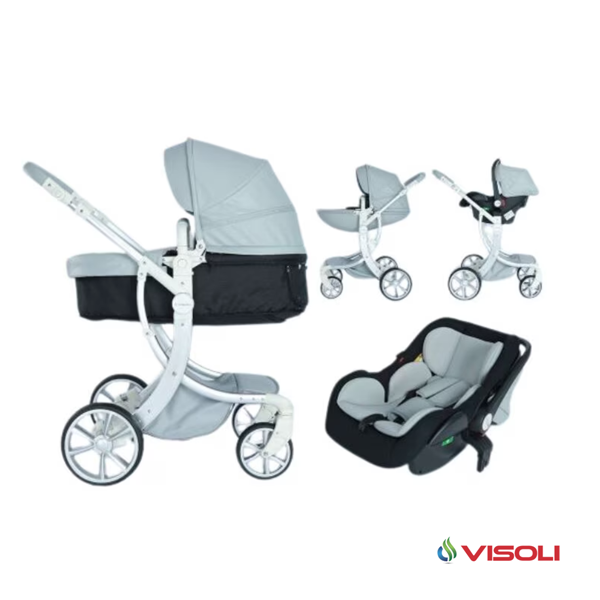 Carucior 3 in 1 tip ou, multifunctional, scaun auto Visoli Grey1