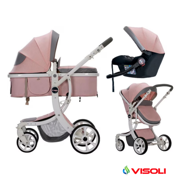 Carucior de copii 3 in 1 Visoli Pink1