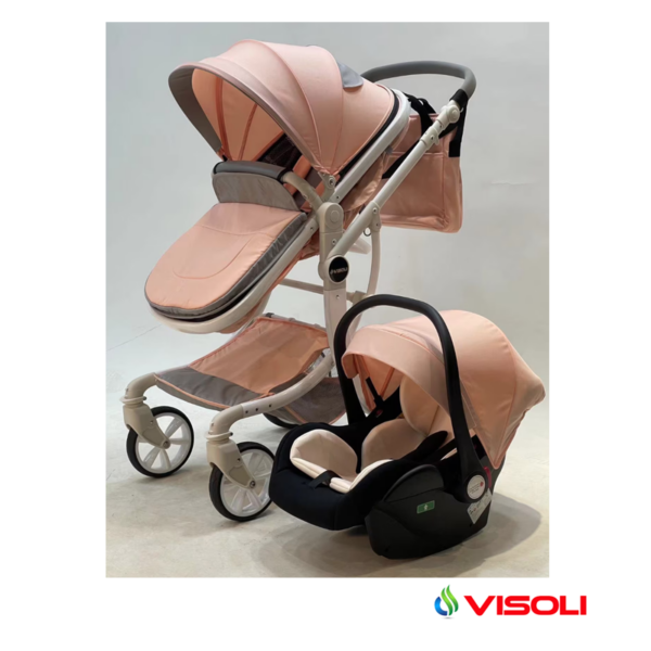 Carucior de copii 3 in 1 Visoli Pink3