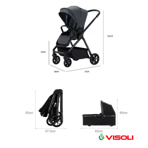 Carucior pentru Copii 3 in 1 All in One Visoli Roz1